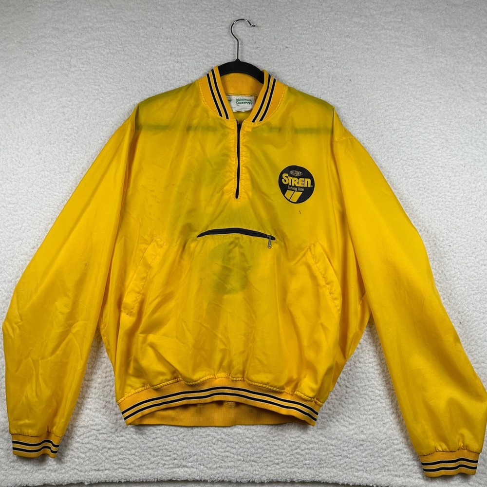 Vtg 80s DuPont Stren Fishing Line Windbreaker Jacket Yellow 1/4 Zip Anorak XL